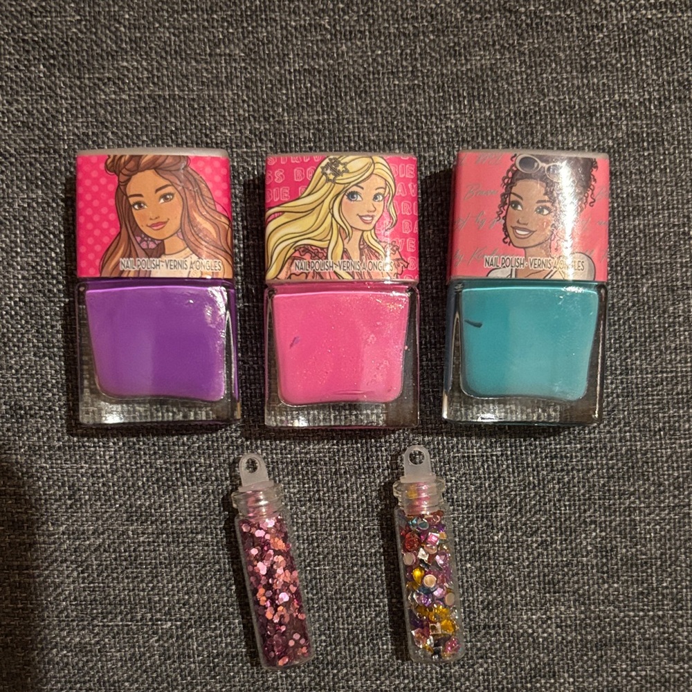 Mattel Pink, Purple, and Teal Nail Polish Set with Glitter